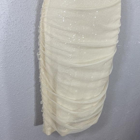 NWT Ralph Lauren ivory ruching mesh overlay sequin bodycon dress 6 NN17 - Picture 7 of 12